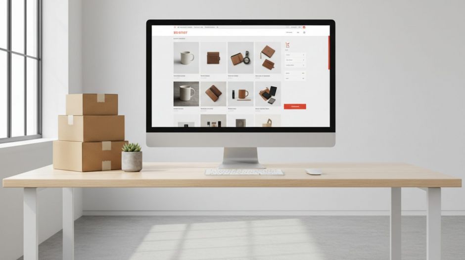 Moderner Shopware-6-Onlineshop mit Produktübersicht am Monitor