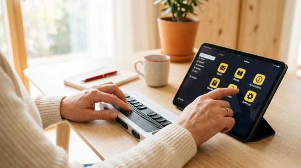 Digitale Barrierefreiheit: Arbeiten mit Braillezeile und Tablet
